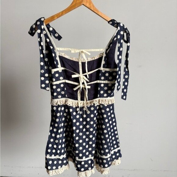 $229 Blue NWOT For Love And Lemons “Dolly” Dot Mini Dress Sz Small - Picture 11 of 16